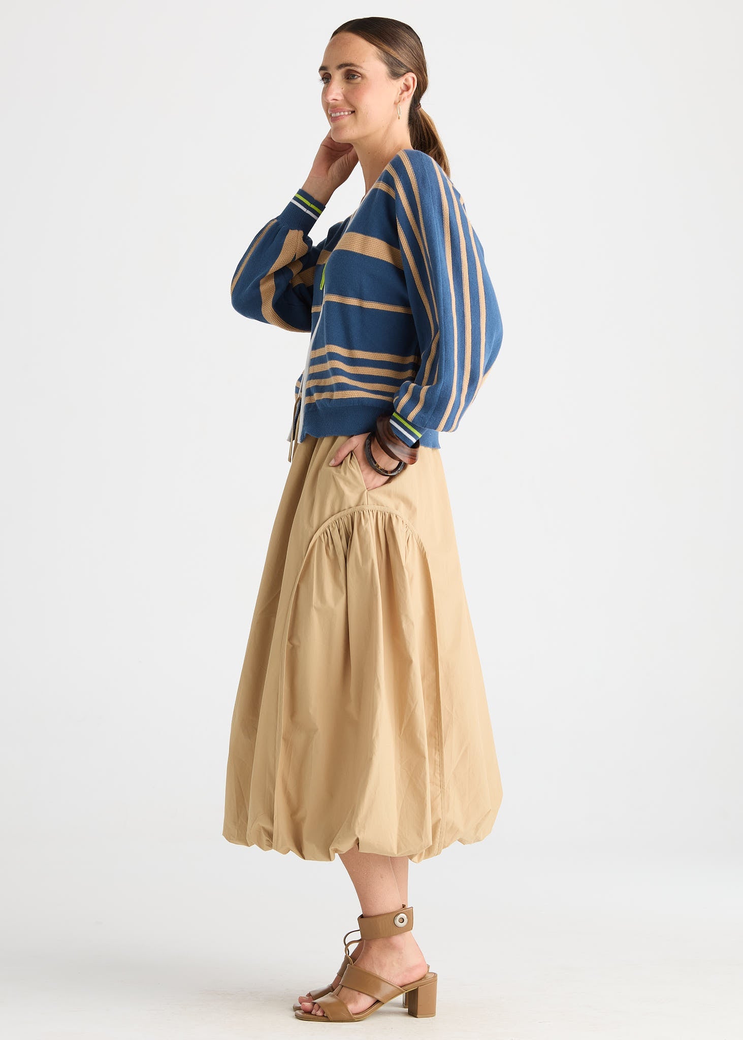 Shop Zaket & Plover Statement Zip Cotton Stripe Cardi - Zaket & Plover