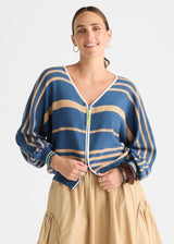 Zaket & Plover Statement Zip Cotton Stripe Cardi