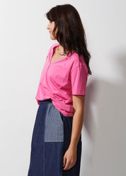 Shop Zaket & Plover V Neck Cotton Tee | Hot Pink - Zaket & Plover