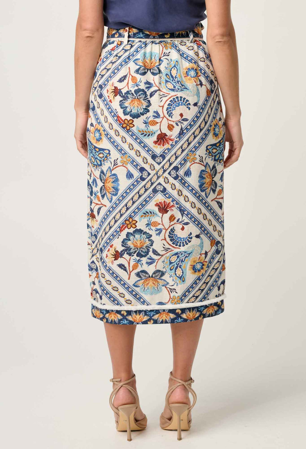 Shop Zenobia Fringe Midi Skirt in Petinos Floros - OnceWas