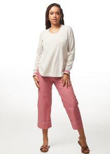 Shop 3/4 Cotton Pant | Peach - Zaket & Plover styled with sweater