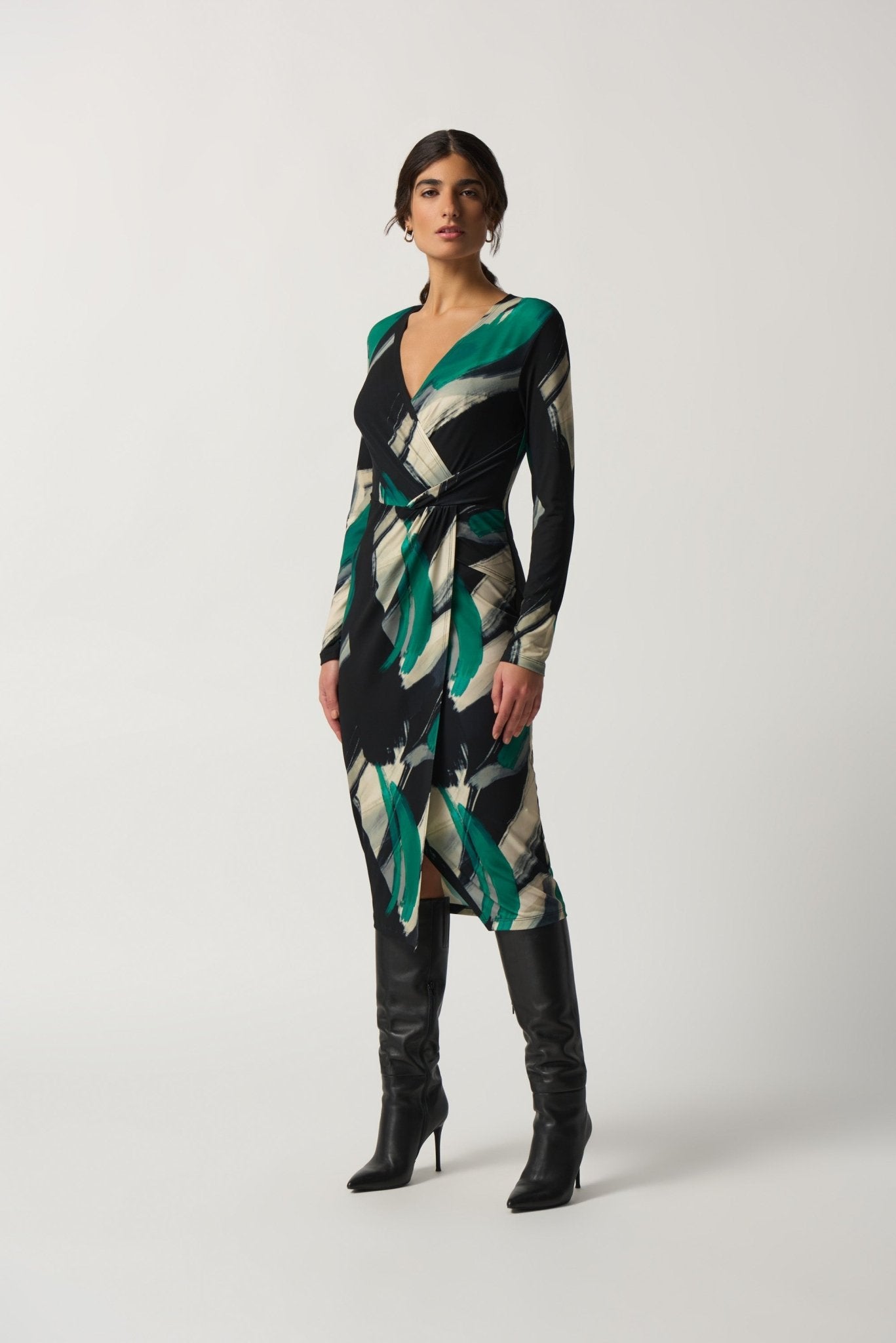 Shop Abstract Print Wrap Dress Style 233127 │ Black Multi - Joseph Ribkoff