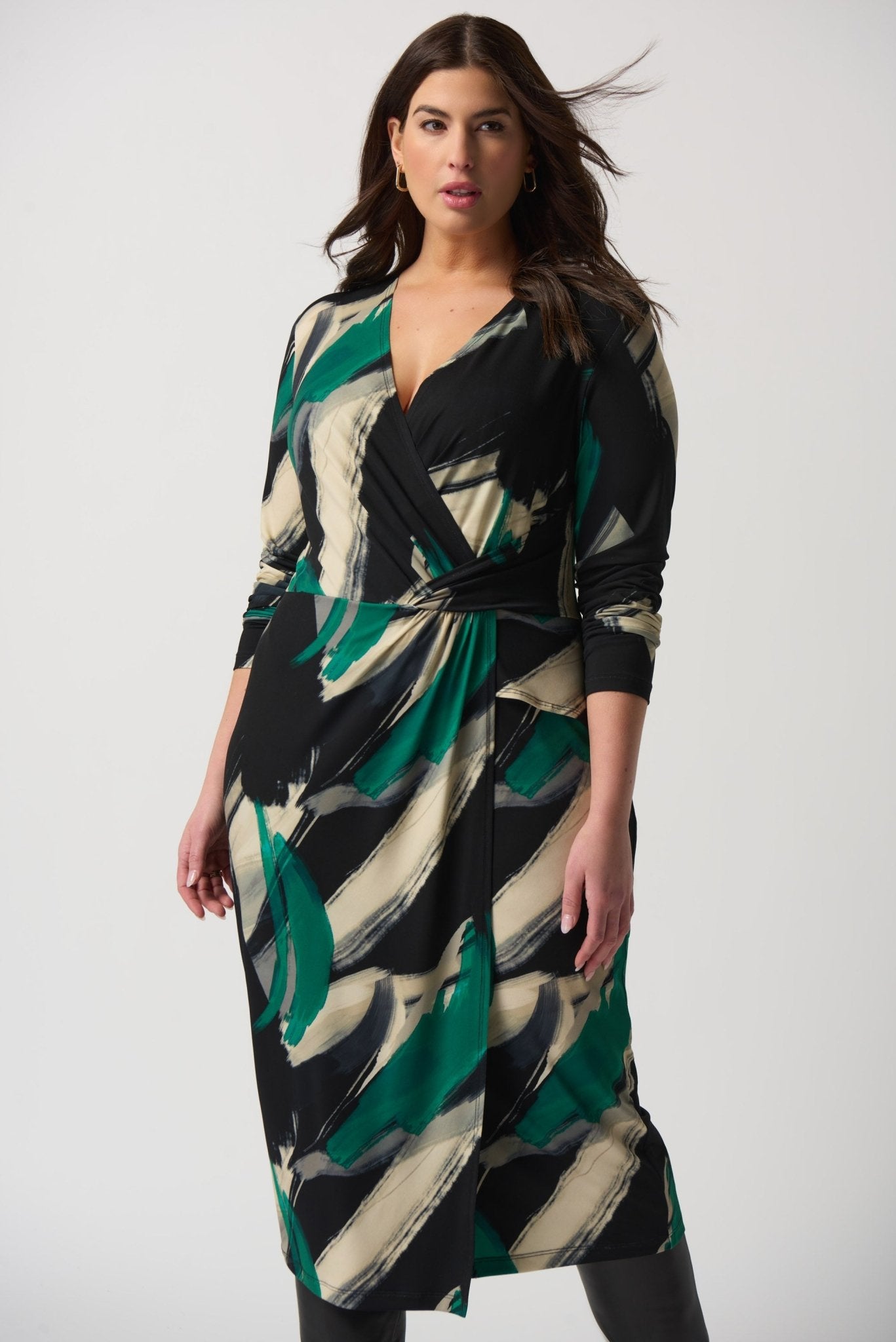 Shop Abstract Print Wrap Dress Style 233127 │ Black Multi - Joseph Ribkoff