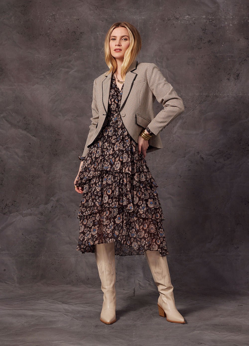 Shop Agatha Jacket | Khaki Houndstooth - Loobies Story