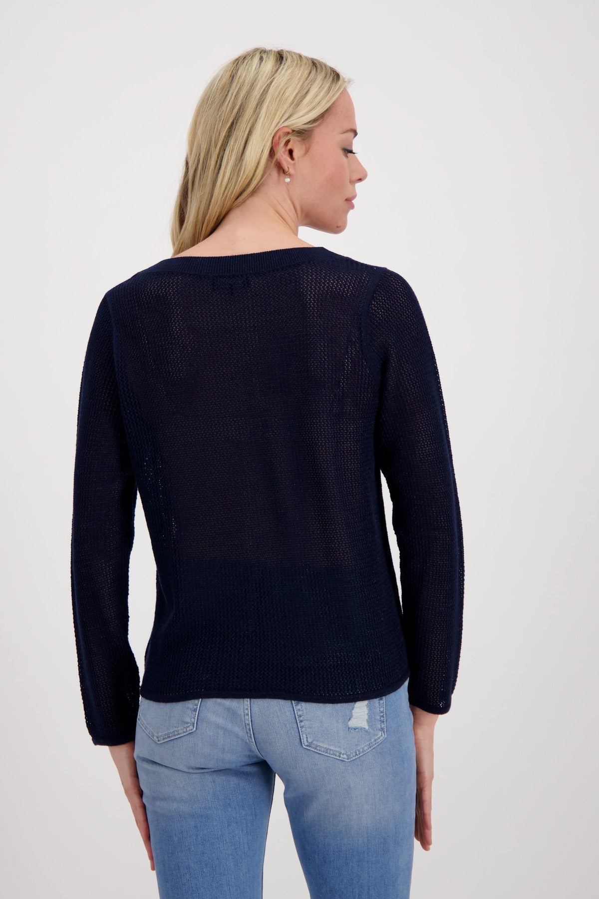 Shop Ajour & Lurex Sweater | Navy - Monari