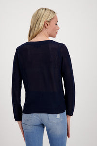Shop Ajour & Lurex Sweater | Navy - Monari