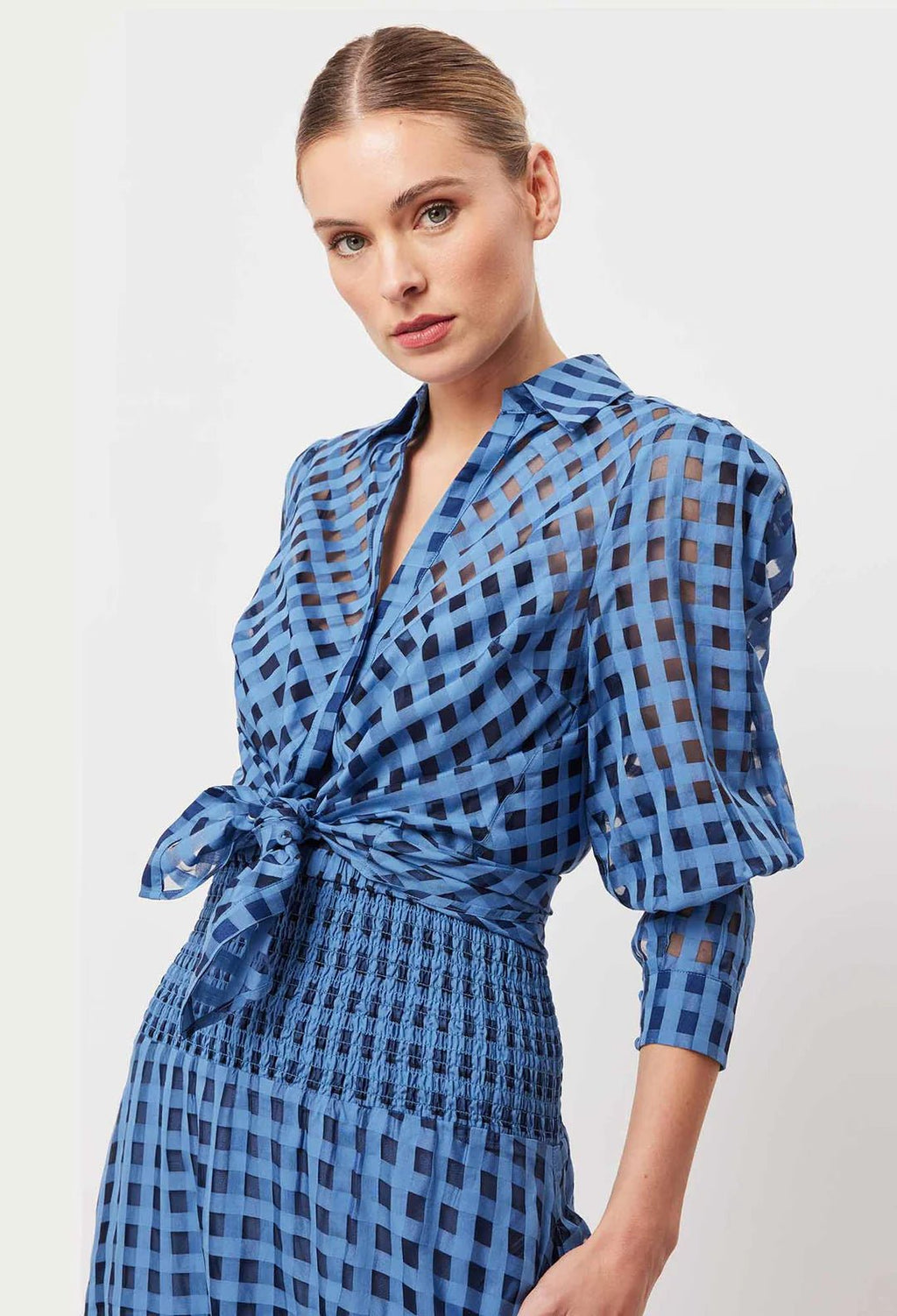 Shop Antigua Cotton Silk Self-Check Shirt | Laguna Blue - ONCEWAS