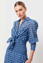 Shop Antigua Cotton Silk Self-Check Shirt | Laguna Blue - ONCEWAS