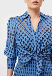 Shop Antigua Cotton Silk Self-Check Shirt | Laguna Blue - ONCEWAS