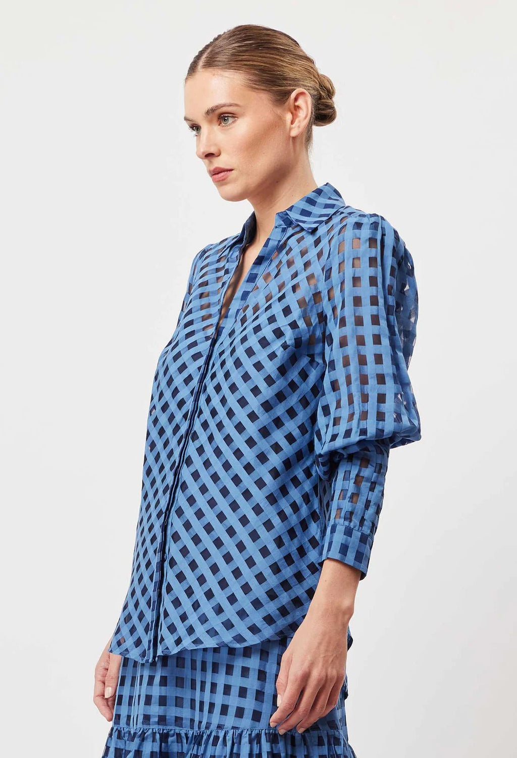 Shop Antigua Cotton Silk Self-Check Shirt | Laguna Blue - ONCEWAS