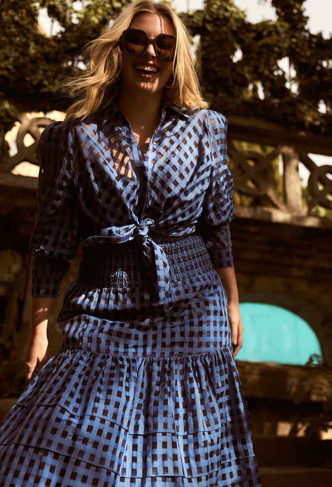 Shop Antigua Cotton Silk Self-Check Shirt | Laguna Blue - ONCEWAS