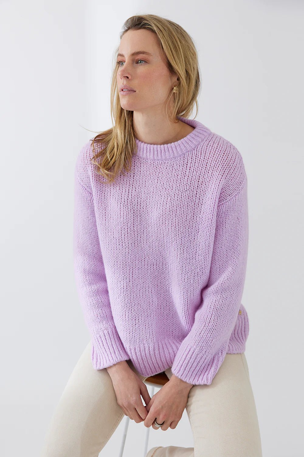 Shop Ari Crew Neck Cashmere Sweater | Mandarin or Violet - Mia Fratino