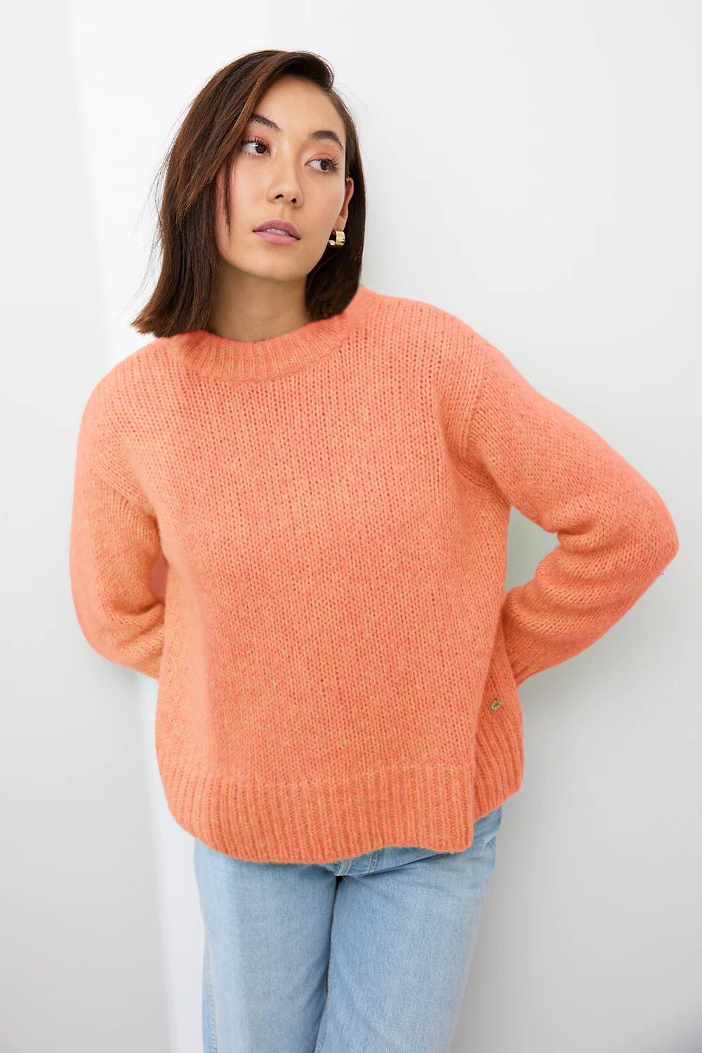 Shop Ari Crew Neck Cashmere Sweater | Mandarin or Violet - Mia Fratino