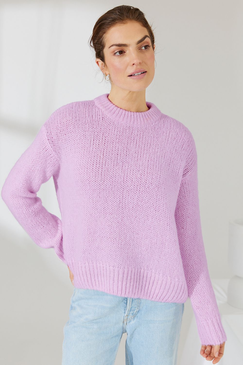 Shop Ari Crew Neck Cashmere Sweater | Mandarin or Violet - Mia Fratino
