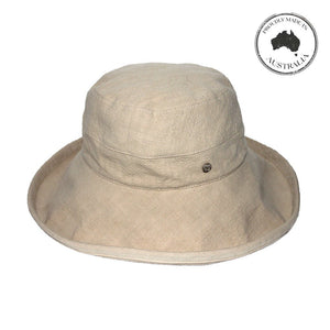 Shop Avoca Linen Bucket Hat in Natural / Light Blue - Canopy Bay
