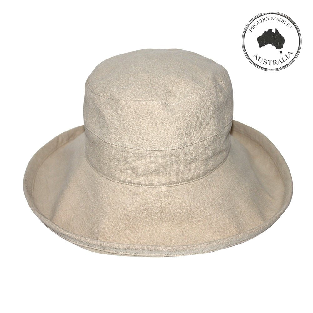 Shop Avoca Linen Bucket Hat in Natural / Light Blue - Canopy Bay
