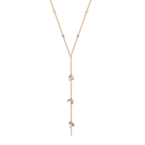 Shop Bamboo Necklace | Amazonite Beads & Freshwater Pearls - Bianc