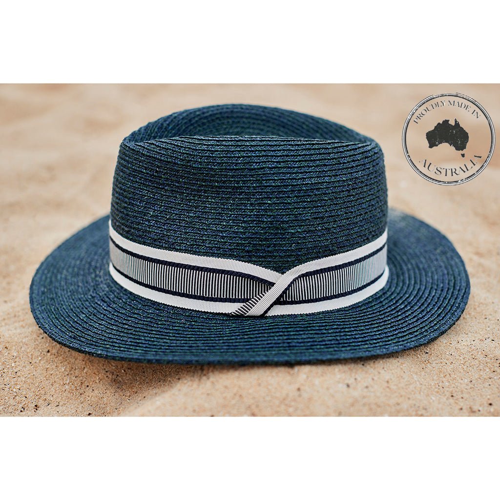 Shop Belmont Raffia Fedora in Navy | LIMITED EDITION - Canopy Bay