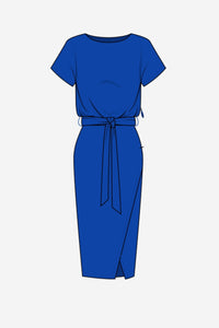 Shop Belted Wrap Dress Style 231015 | Oasis Blue - Joseph Ribkoff