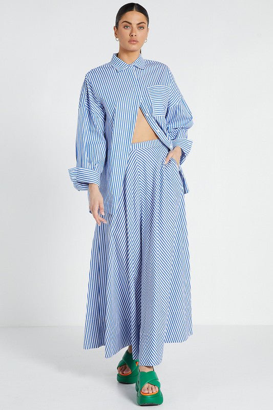 Shop Blue & White Stripe Cotton Midi Skirt - Bohemian Traders
