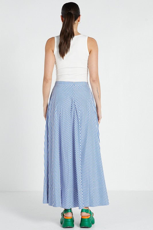Shop Blue & White Stripe Cotton Midi Skirt - Bohemian Traders