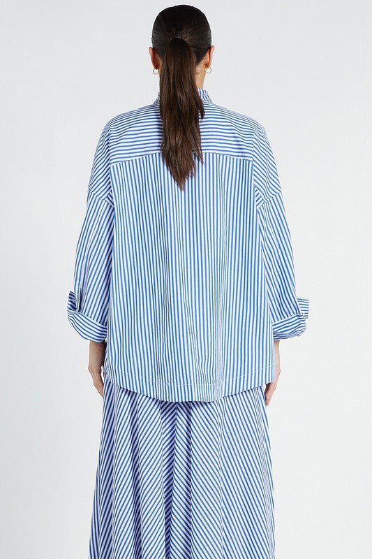Shop Bohemian Traders Oversized Long Sleeve Cotton Shirt | Blue & White Stripe - Bohemian Traders