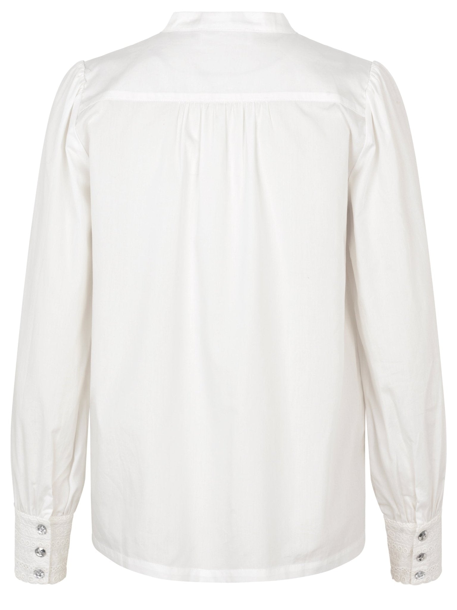 Shop Broderie Angalise Button Through Blouse in White Organic Cotton - Rosemunde Back