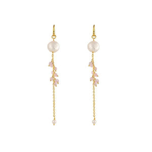 Shop Camellia Earrings with Pearls & Rose Quartz - Bianc