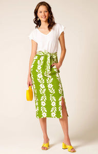 Shop Capricorn Skirt in Chartreuse Ivory Folk Print by Sacha Drake - Sacha Drake