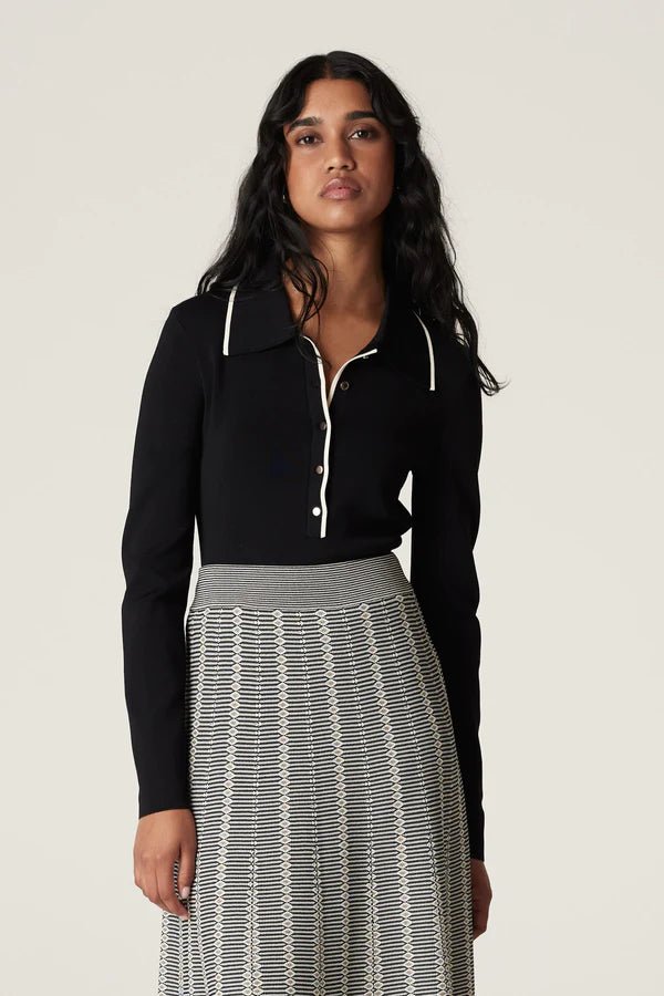 Shop Crepe Polo Top | Black - Cable Melbourne