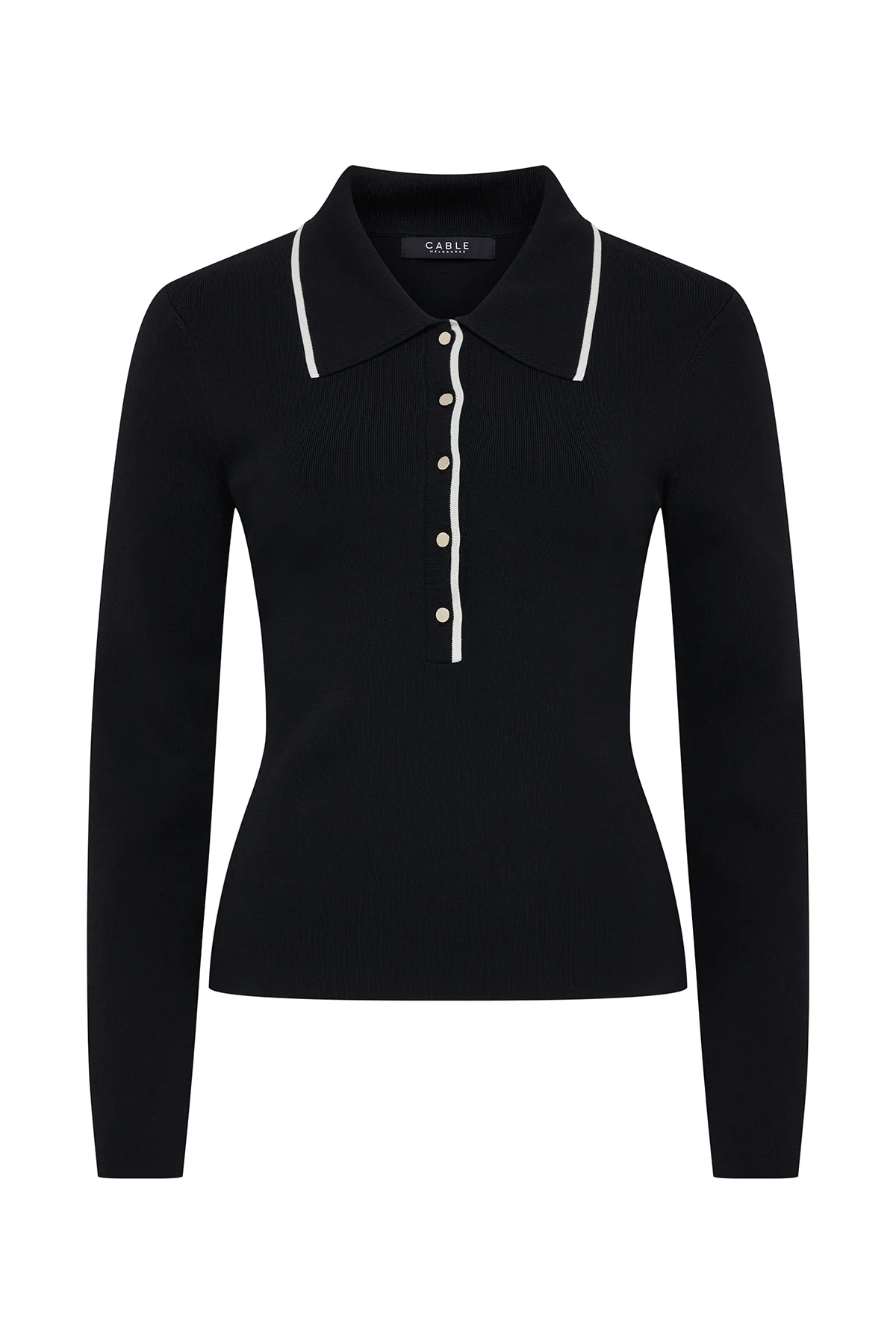 Shop Crepe Polo Top | Black - Cable Melbourne