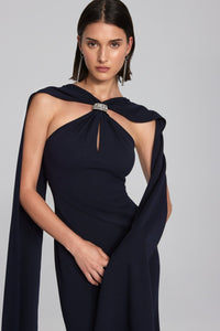 Shop Crepe Trumpet Gown with Rhinestone Detail Style 241786 | Midnight Blue - Joseph Ribkoff
