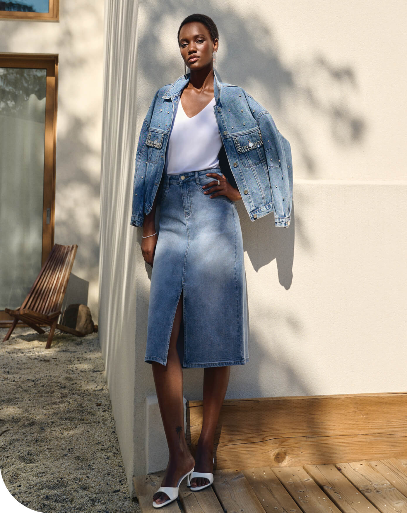 Alisa Midi Skirt - Button Through A Line Denim in Mid Blue Wash | Showpo USA