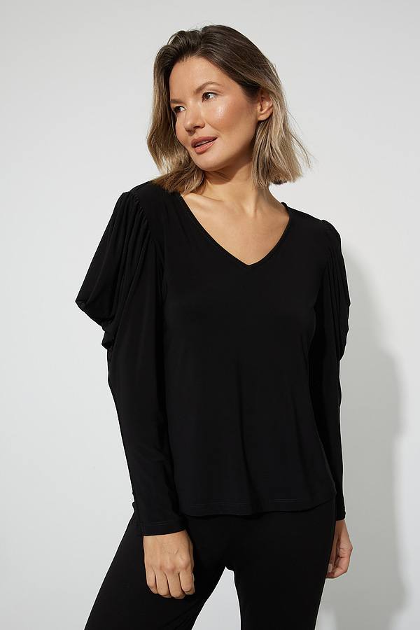 Shop Draped Shoulder Top Style 223125 | Black - JOSEPH RIBKOFF