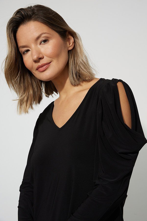 Shop Draped Shoulder Top Style 223125 | Black - JOSEPH RIBKOFF