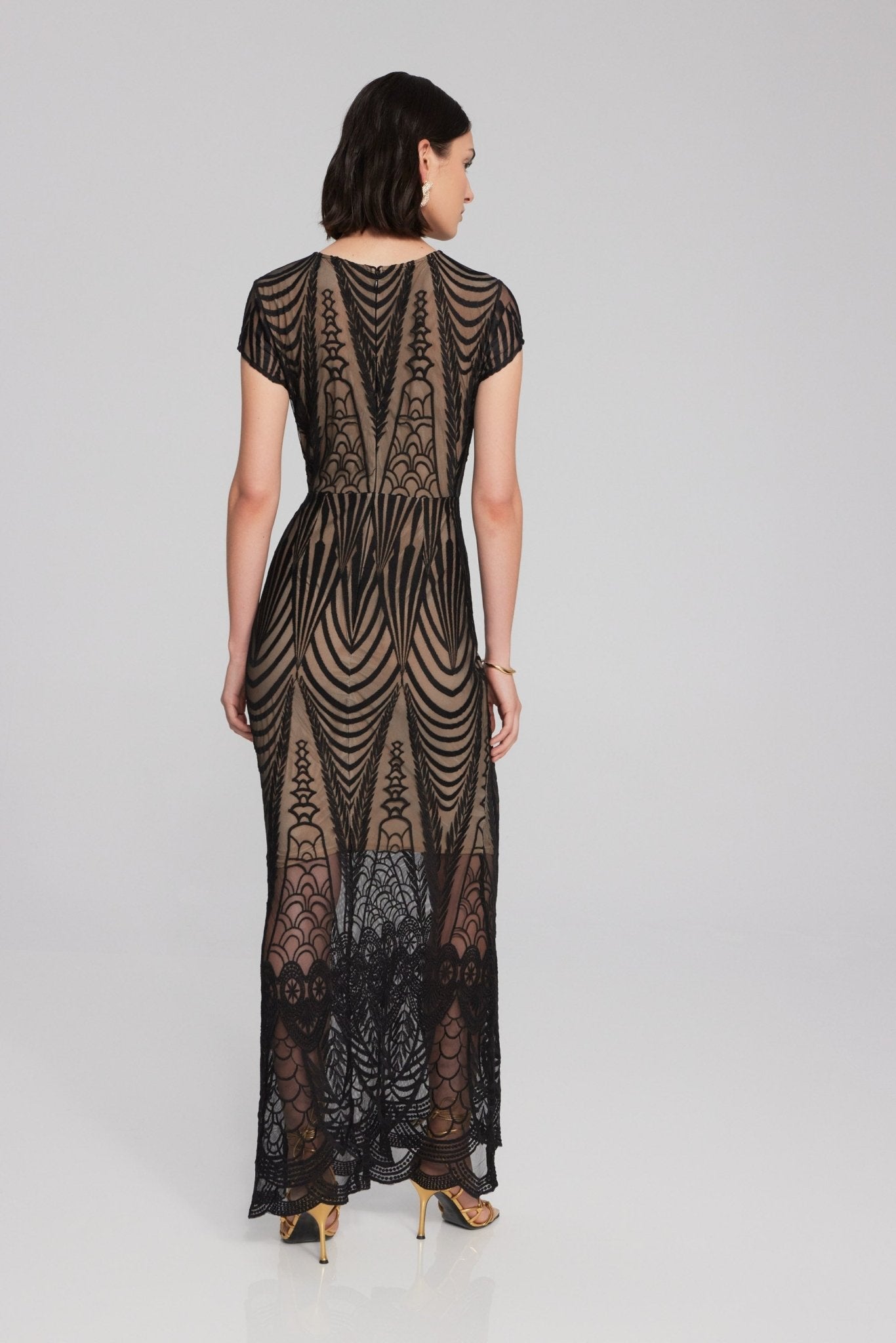 Shop Embroidered Lace Trumpet Gown Style 241776 | Black/Nude - Joseph Ribkoff