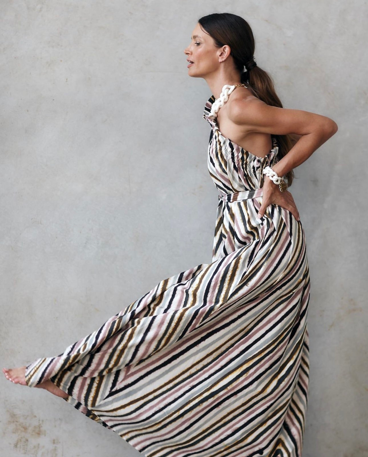 Shop Erica One Shoulder Maxi Dress | Cirque Stripe Print - Natasha The Label