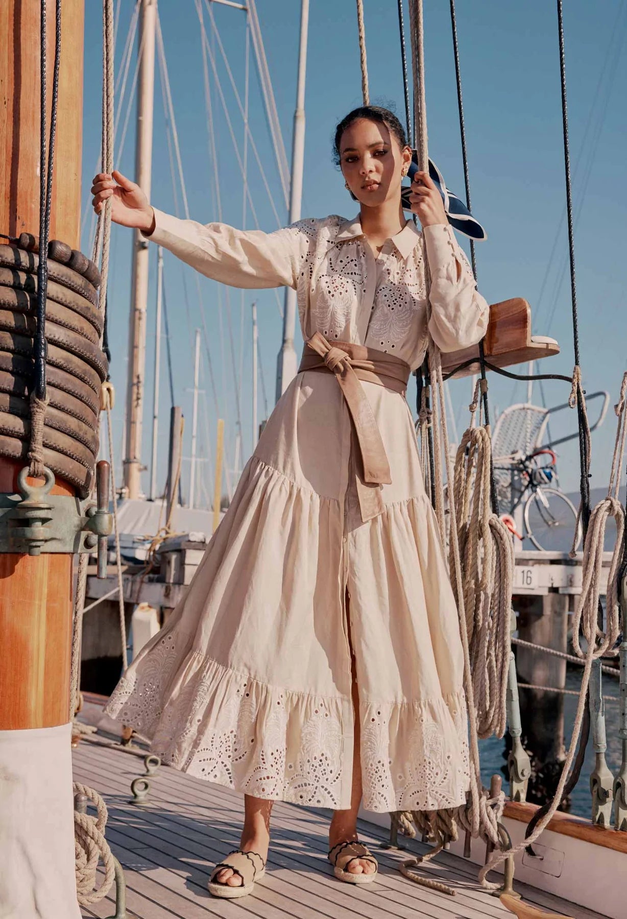 Shop Estelle Embroidered Linen Dress │ Sand - ONCEWAS