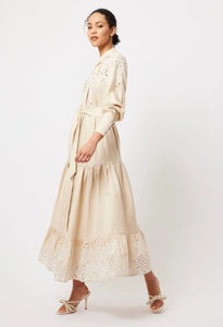 Shop Estelle Embroidered Linen Dress │ Sand - ONCEWAS