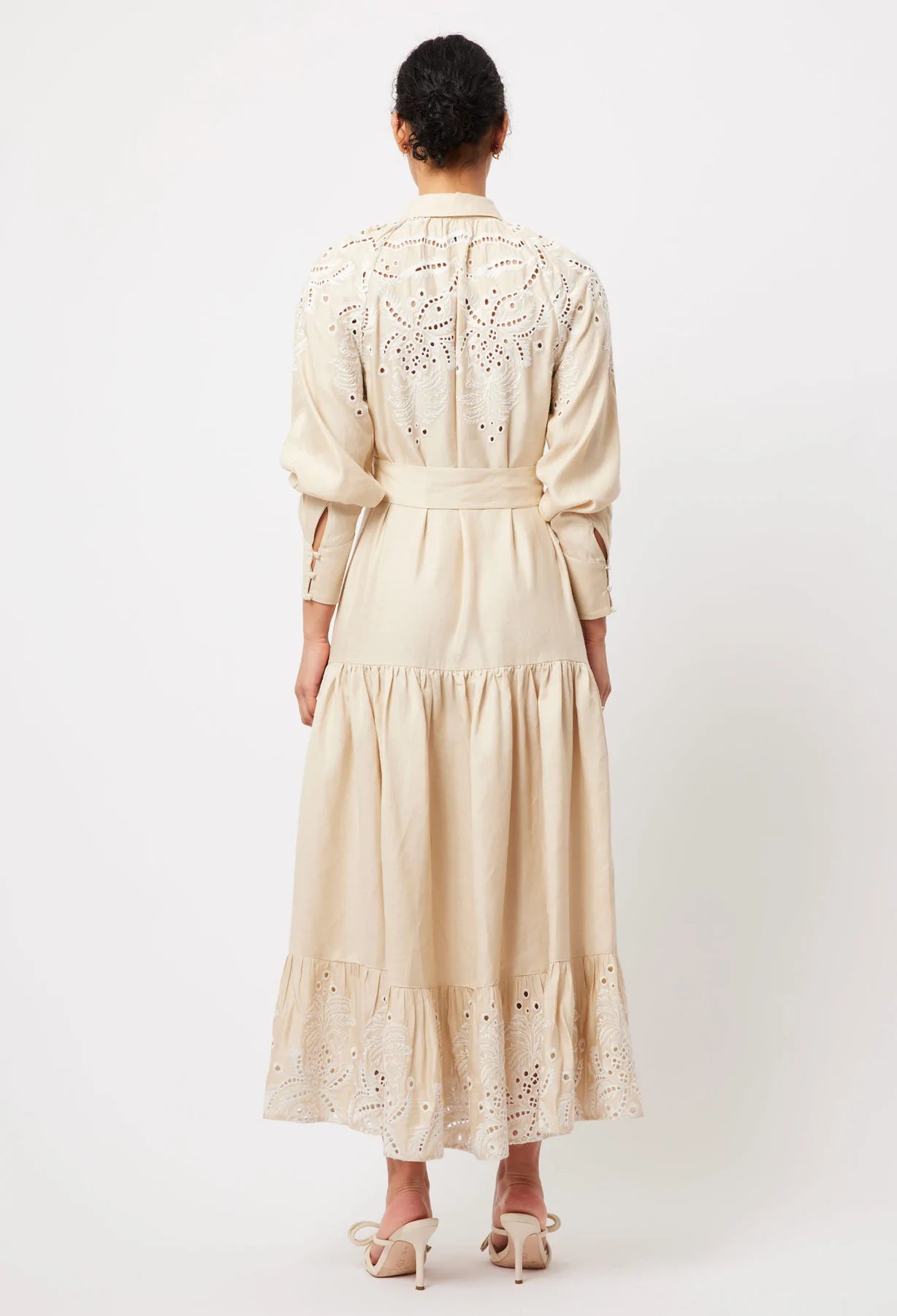 Shop Estelle Embroidered Linen Dress │ Sand - ONCEWAS