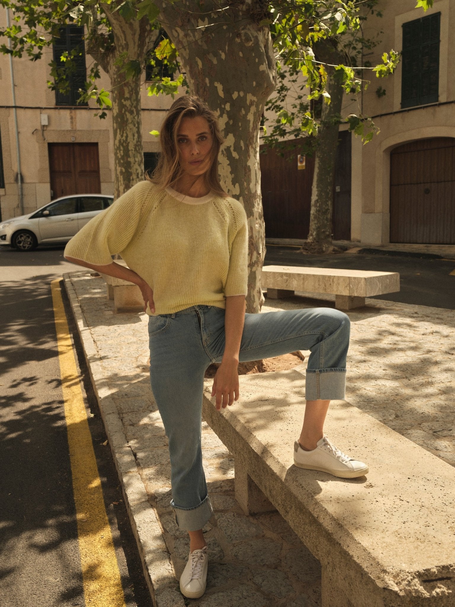 Shop Everly Turn Up Jeans | Light Blue - Mos Mosh