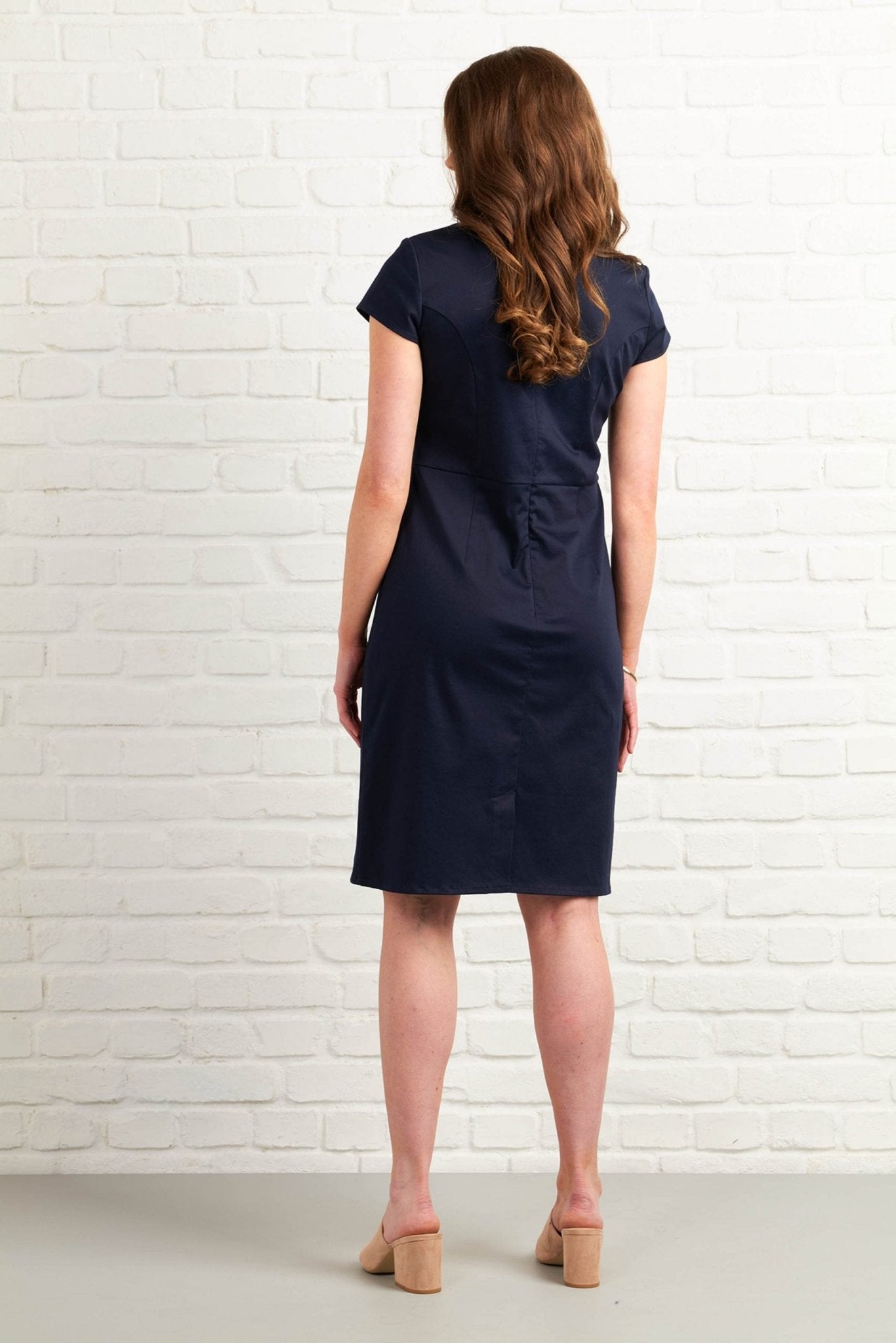 Shop Fitted Dress with Cap Sleeve - Navy - Vassalli