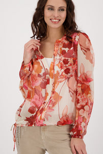 Shop Floral Print Blouse with Neck Tie | Orange - Monari