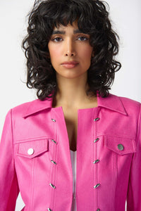 Shop Foiled Suede Jacket With Metal Trims Style 241911 | Bright Pink - Joseph Ribkoff