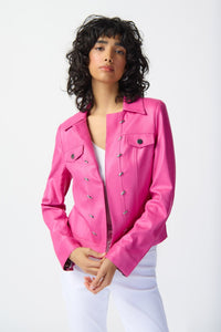 Shop Foiled Suede Jacket With Metal Trims Style 241911 | Bright Pink - Joseph Ribkoff