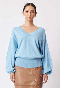 Shop Getty Cotton/Cashmere V-Neck Knit │ Chambray - ONCEWAS