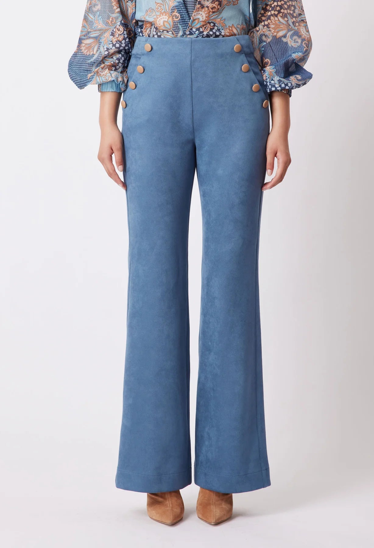 Shop Getty Faux Suede Flared Pant │ Chambray - ONCEWAS