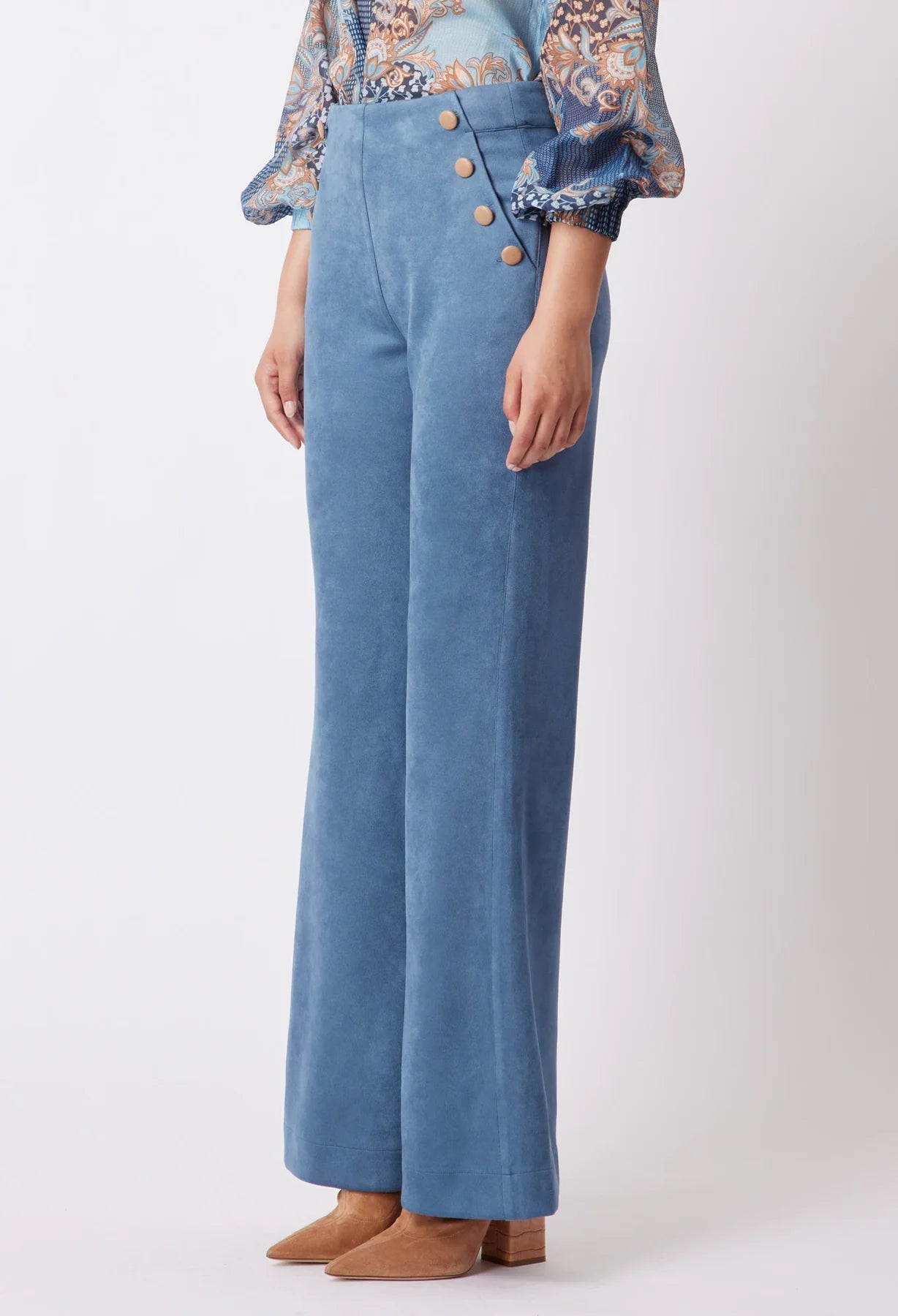 Shop Getty Faux Suede Flared Pant │ Chambray - ONCEWAS