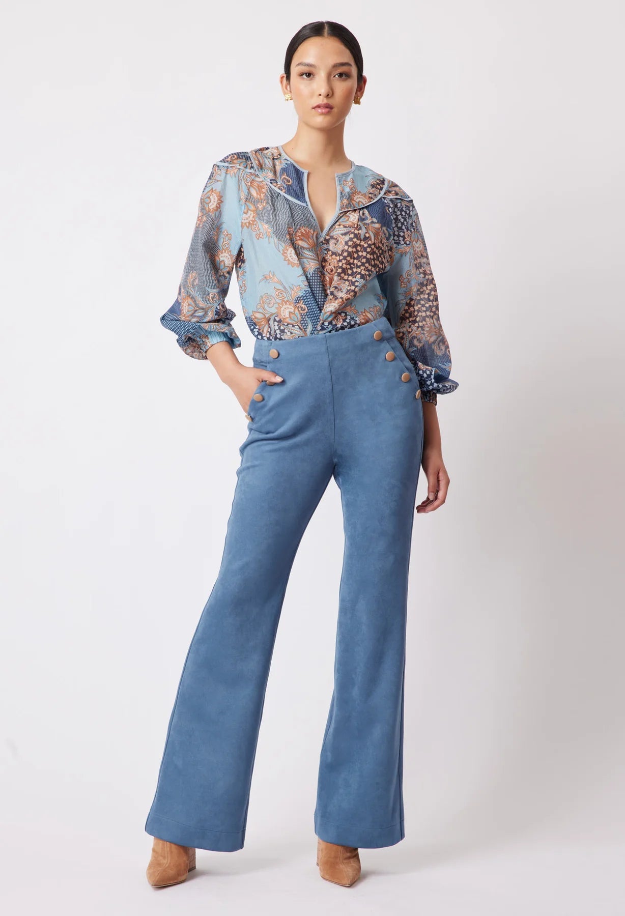 Shop Getty Faux Suede Flared Pant │ Chambray - ONCEWAS