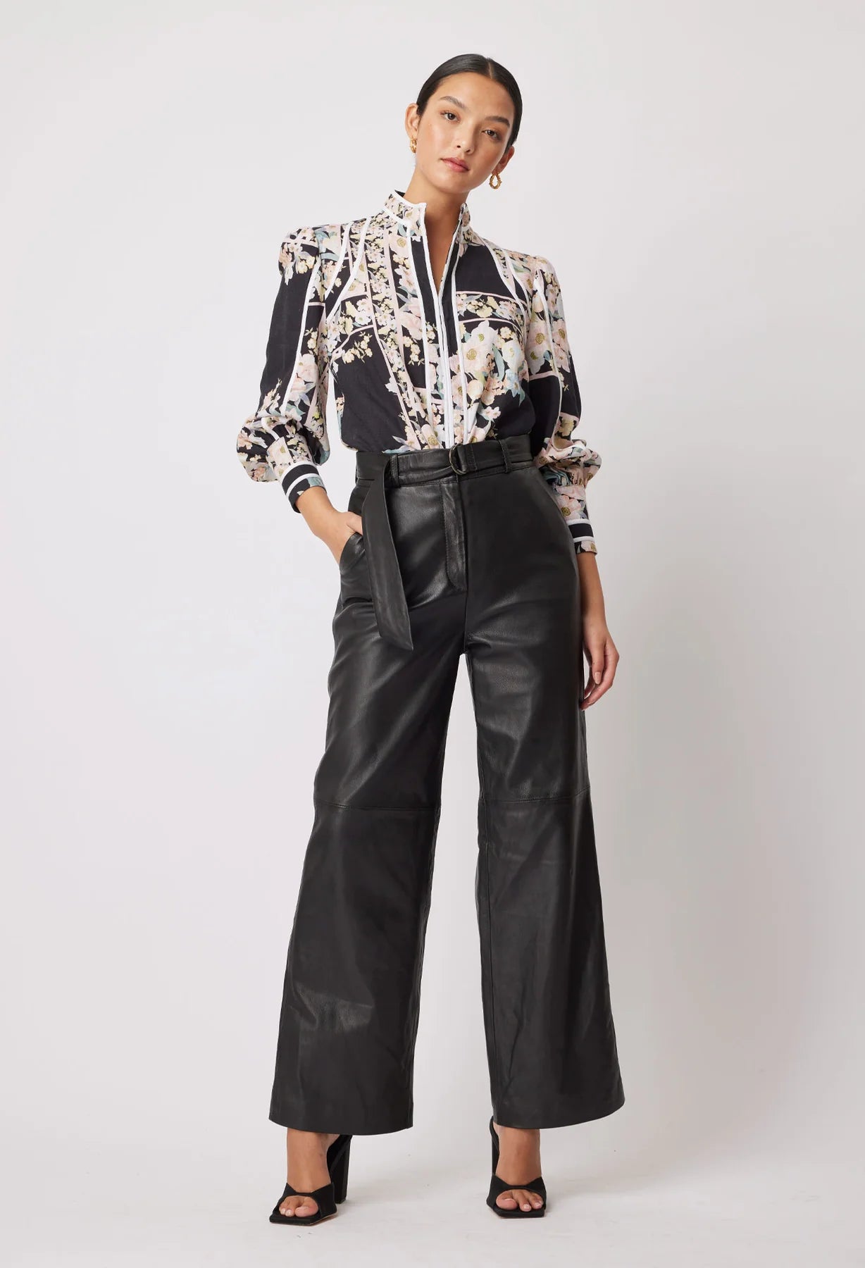 Shop Halston Leather Wide Leg Leather Pant │ Black - ONCEWAS